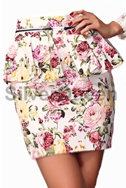 Råhvid blomster peplum nederdel